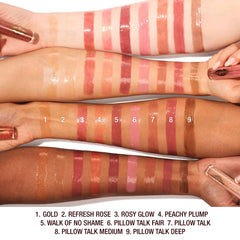 Charlotte Tilbury gloss texture swatch highlighting hydrating, reflective sheen