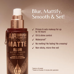 Charlotte Tilbury nozzle close-up demonstrating fine mist delivery for even coverage