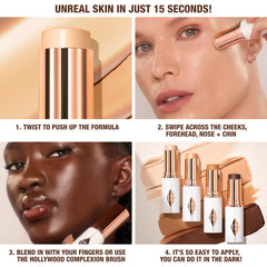 Charlotte Tilbury blending with fingers demonstrating easy melt-in application for natural finish