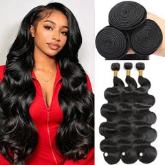 CHARMHAIR front packaging of body wave bundles showing natural black benefit of realistic blend