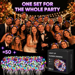 Chicloop crown worn at night showing glow effect for events