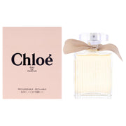 Chloe bottle front view showing elegant refillable design and long-lasting benefit