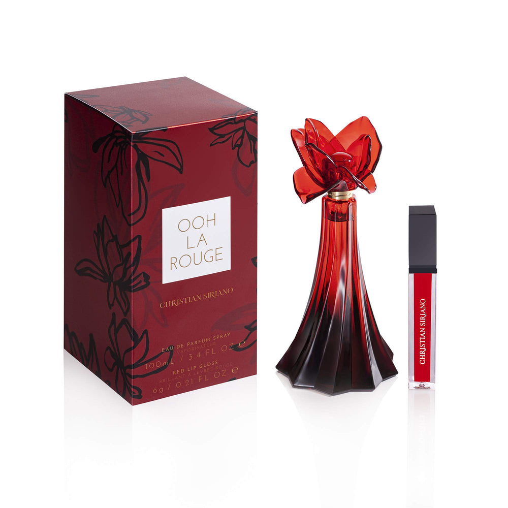 Christian Siriano front packaging showing bottle and gloss for cohesive gift appeal