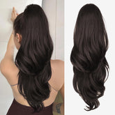 CHRSHN front packaging view showing dark brown ponytail extension and benefits
