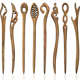 Chuangdi front view of eight wooden hair sticks showing vintage appeal and secure hold