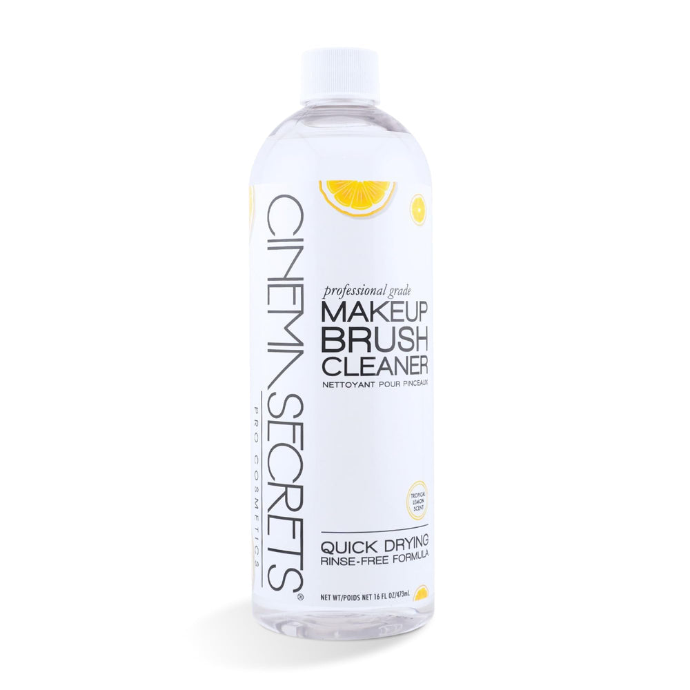 Cinema Secrets bottle front view showing lemon scent and professional label benefit: fast cleaning