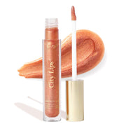City Beauty City Lips front packaging showing shade and shiny finish benefits