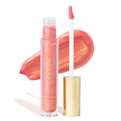 City Beauty front tube of City Lips gloss showing glossy Sun Diego color and shine