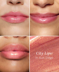 City Beauty close-up of gloss texture highlighting hyaluronic spheres for hydration