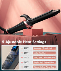 CIVEYA mini curling iron in hand to show travel-friendly lightweight size