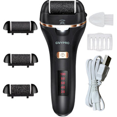 CIVYPRO front view showing electric callus remover and benefits of cordless use
