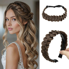 CJL HAIR front view of coffee brown braided headbands, ready-to-wear accessory