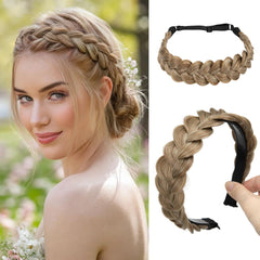 CJL HAIR front view of Sahara Beige braided headbands showing natural finish