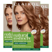 Clairol box front showing 7RG shade, easy at-home color benefit