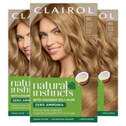 Clairol Natural Instincts front box showing 8G medium golden blonde benefit shine