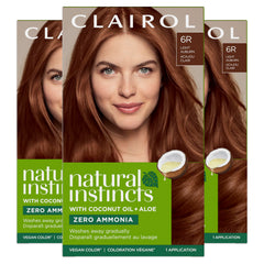 Clairol packaging front view showing shade 6R Light Auburn and benefits