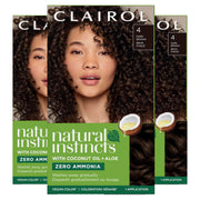 clairol product front packaging showing Natural Instincts and dark brown shade benefits