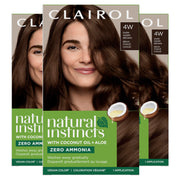Clairol Natural Instincts front packaging showing shade 4W and glossy finish benefit