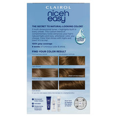 Clairol box side label highlighting shade number and ingredients benefits