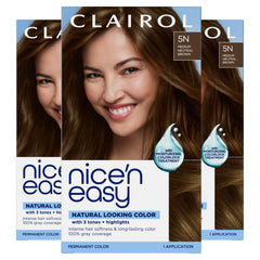 Clairol front packaging showing 5N medium neutral brown and 3-pack benefit