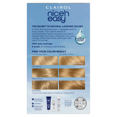 Clairol Nice'n Easy box close-up highlighting the three-tone color promise