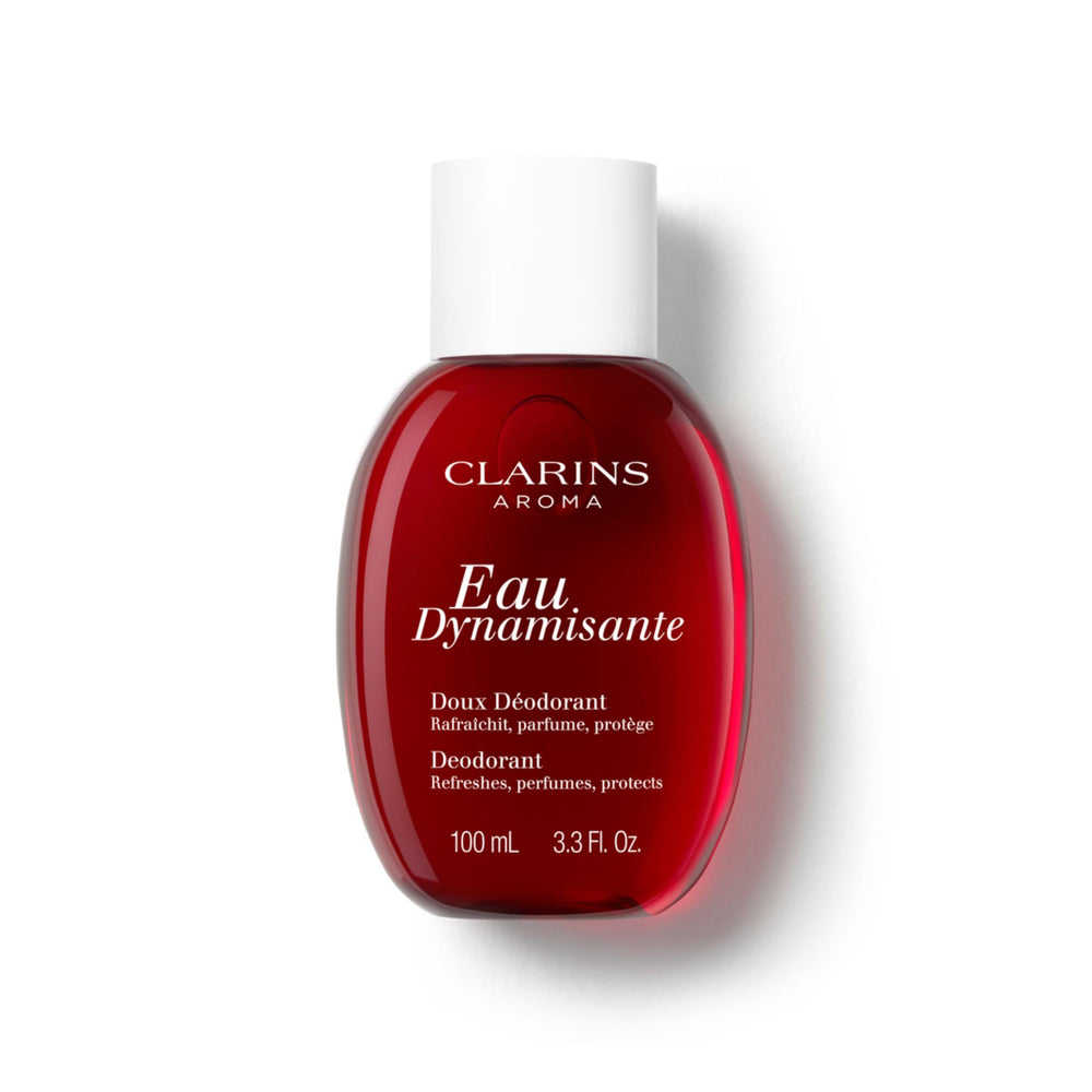 CLARINS front packaging showing 3.4 oz spray and refreshing benefits