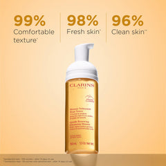 CLARINS pump dispenser releasing airy foam for gentle cleansing benefit