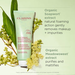 CLARINS foam dispensed in hand illustrating lightweight foaming action