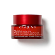 clarins front jar showing product and branding, highlights moisturization benefit