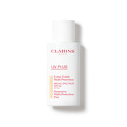 Clarins front packaging of UV Plus Tinted SPF 50 showing sleek tube and shade