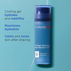 CLARINS gel texture close-up demonstrating lightweight, fast-absorbing feel