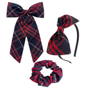 ClassExceed front view of navy red plaid bow showing polished school-ready style