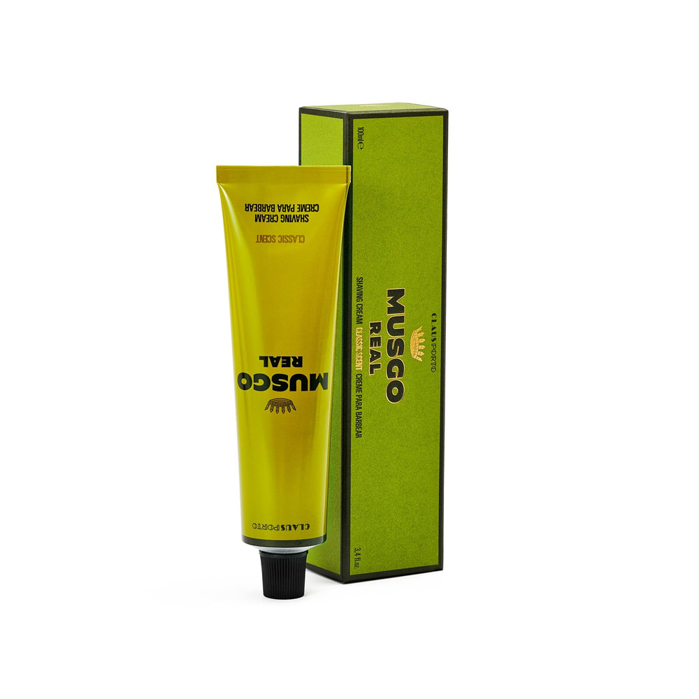 Claus Porto front tube showing label and size, conveys premium grooming
