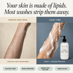 Clean + Kind creamy lather on hand demonstrating gentle moisturization