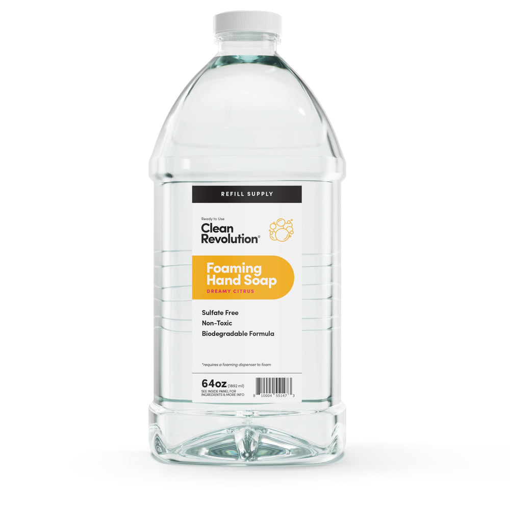 Clean Revolution jug front view showing Dreamy Citrus label and large refill benefit