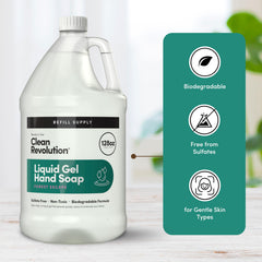 Clean Revolution being poured into a dispenser for convenient refill
