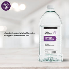 Clean Revolution pouring refill into dispenser with spill-minimizing neck
