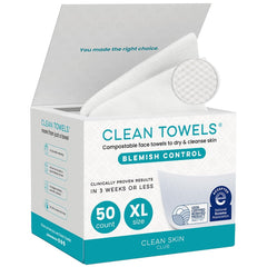 CLEAN SKIN CLUB front pack showing 50-count XL towels for convenient cleansing