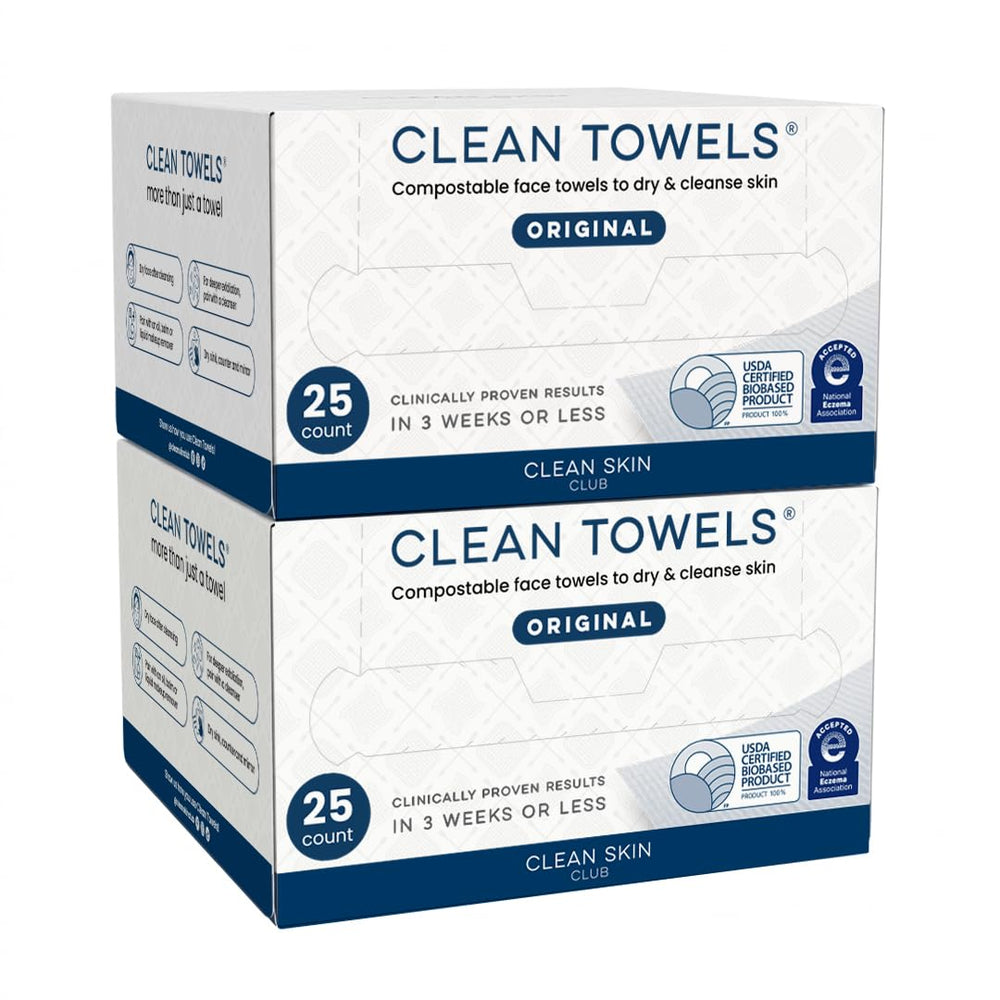 Clean Skin Club front pack showing two 25-count packs for travel convenience