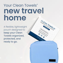 CLEAN SKIN CLUB pouch open to show stain-resistant interior and organized storage benefit