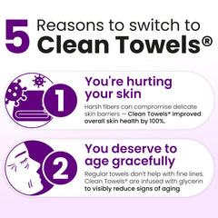 CLEAN SKIN CLUB towel held in hand demonstrating scale and ease