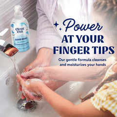 Cleancult pouch being poured into a pump demonstrating easy refill