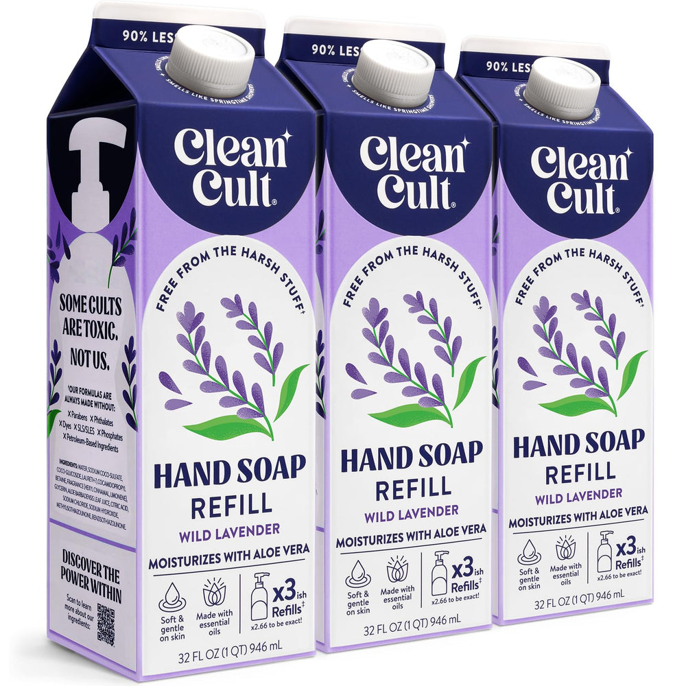 Cleancult front packaging showing wild lavender refills and eco benefit