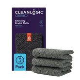 Cleanlogic front packaging showing three charcoal washcloths and branding benefit