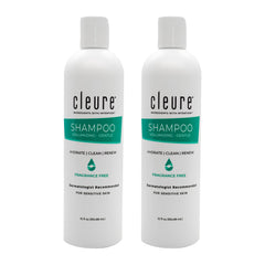 Cleure front view of two bottles showing clean packaging and hypoallergenic benefit