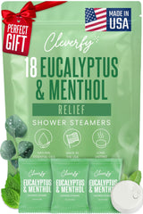 CLEVERFY front packaging showing 18 eucalyptus steamers and clear branding benefits