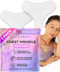 CLEVERFY front packaging showing two reusable chest wrinkle patches and benefits