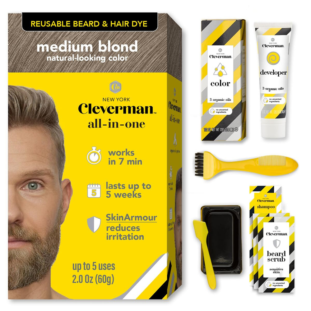 Cleverman front kit image showing medium blond packaging and reusable components
