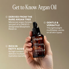 Cliganic argan oil label close-up highlighting USDA organic certification benefit