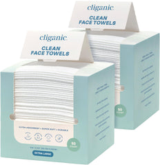 Cliganic front box showing pack of 100 towels and product benefit